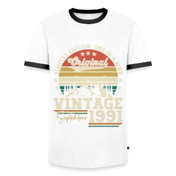 Septembre Né 1991 31ème anniversaire Cadeau - T-shirt contrasté Homme - blanc/noir - Devant - AI Model Female 172 light (172cm) & AI Model Male 178 dark (178cm)