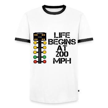 La vie de course de dragster commence à 200 mph - T-shirt contrasté Homme - blanc/noir - Devant - AI Model Female 172 light (172cm) & AI Model Male 178 dark (178cm)
