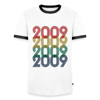 Cool Retro 2009, 14 Jahre alt, 14. Geburtstag Teens - Männer Kontrast-T-Shirt - Weiß/Schwarz - Vorne - AI Model Female 172 light (172cm) & AI Model Male 178 dark (178cm)