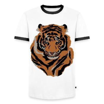 Tiger Face Wild Life Creature Animal Tiger Lover - Men's Ringer Shirt - white/black - Front - AI Model Female 172 light (172cm) & AI Model Male 178 dark (178cm)