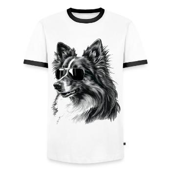 Cooler Shetland-Schäferhund mit Sonnenbrille - Männer Kontrast-T-Shirt - Weiß/Schwarz - Vorne - AI Model Female 172 light (172cm) & AI Model Male 178 dark (178cm)