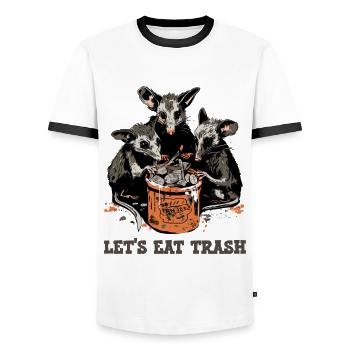 L’opossum laisse manger des déchets - T-shirt contrasté Homme - blanc/noir - Devant - AI Model Female 172 light (172cm) & AI Model Male 178 dark (178cm)