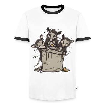Possums Eating Trash - Men's Ringer Shirt - white/black - Front - AI Model Female 172 light (172cm) & AI Model Male 178 dark (178cm)