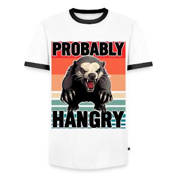 Blaireau à miel probablement hangry - T-shirt contrasté Homme - blanc/noir - Devant - AI Model Female 172 light (172cm) & AI Model Male 178 dark (178cm)