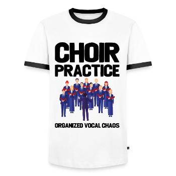 Choir Practice Organized Vocal Chaos - Men's Ringer Shirt - white/black - Front - AI Model Female 172 light (172cm) & AI Model Male 178 dark (178cm)