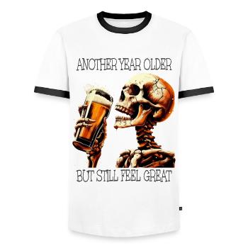 Geburtstag Bier trinken Skelett - Männer Kontrast-T-Shirt - Weiß/Schwarz - Vorne - AI Model Female 172 light (172cm) & AI Model Male 178 dark (178cm)