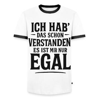 Je m’en fiche, effronté en disant drôle - T-shirt contrasté Homme - blanc/noir - Devant - AI Model Female 172 light (172cm) & AI Model Male 178 dark (178cm)