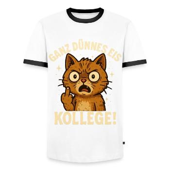 Doigt d’honneur chat lundi collègue de bureau - T-shirt contrasté Homme - blanc/noir - Devant - AI Model Female 172 light (172cm) & AI Model Male 178 dark (178cm)