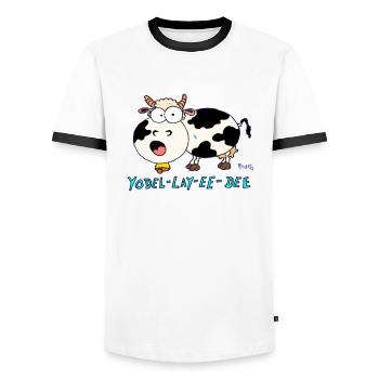 Yodeling cow - Men's Ringer Shirt - white/black - Front - AI Model Female 172 light (172cm) & AI Model Male 178 dark (178cm)