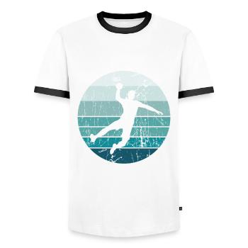 Cool vintage handball gift for boys and men - Men's Ringer Shirt - white/black - Front - AI Model Female 172 light (172cm) & AI Model Male 178 dark (178cm)