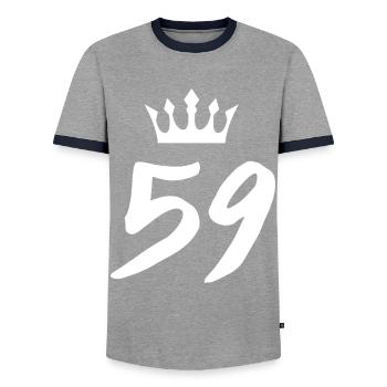 59 Zahl Krone - Männer Kontrast-T-Shirt - Grau/Navy  - Vorne - AI Model Female 172 light (172cm) & AI Model Male 178 light (178cm)