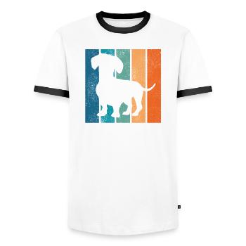 Cadeau rétro de teckel de teckel de teckel de teckel - T-shirt contrasté Homme - blanc/noir - Devant - AI Model Female 172 light (172cm) & AI Model Male 178 dark (178cm)