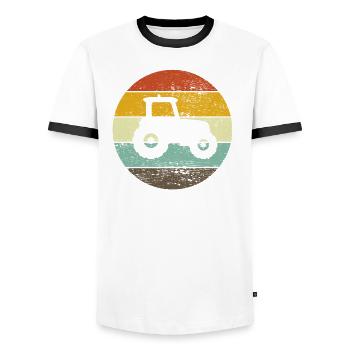 Trekker Tractor Retro Farmer Tug Gift - Men's Ringer Shirt - white/black - Front - AI Model Female 172 light (172cm) & AI Model Male 178 dark (178cm)