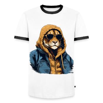 Climats de Mountain Lion Street | Amateurs de - T-shirt contrasté Homme - blanc/noir - Devant - AI Model Female 172 light (172cm) & AI Model Male 178 dark (178cm)