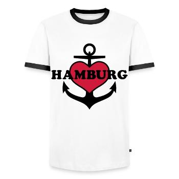 Anchor heart motif Hamburg Maritimes - Men's Ringer Shirt - white/black - Front - AI Model Female 172 light (172cm) & AI Model Male 178 dark (178cm)