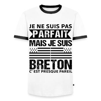 Je Ne Suis Pas Parfait Mais Breton Cadeau Bretagne - T-shirt contrasté Homme - blanc/noir - Devant - AI Model Female 172 light (172cm) & AI Model Male 178 dark (178cm)
