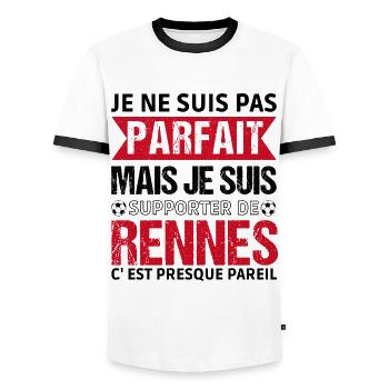 Supporter Rennes Cadeau Football Fan Rouge Noir - T-shirt contrasté Homme - blanc/noir - Devant - AI Model Female 172 light (172cm) & AI Model Male 178 dark (178cm)