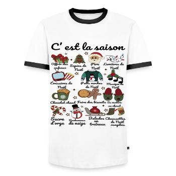 C' Est La Saison Humour Magie De Noël Cadeau - T-shirt contrasté Homme - blanc/noir - Devant - AI Model Female 172 light (172cm) & AI Model Male 178 dark (178cm)