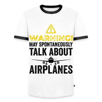 Funny Airplane Tees Men Women Plane Aviation Pilot - Men's Ringer Shirt - white/black - Front - AI Model Female 172 light (172cm) & AI Model Male 178 dark (178cm)