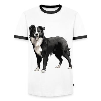 Border Collie Chien Animal - T-shirt contrasté Homme - blanc/noir - Devant - AI Model Female 172 light (172cm) & AI Model Male 178 dark (178cm)