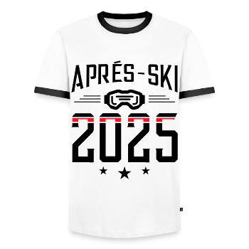Après-ski 2025 - T-shirt contrasté Homme - blanc/noir - Devant - AI Model Female 172 light (172cm) & AI Model Male 178 dark (178cm)