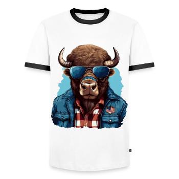 Bison d’Amérique de style de rue - T-shirt contrasté Homme - blanc/noir - Devant - AI Model Female 172 light (172cm) & AI Model Male 178 dark (178cm)