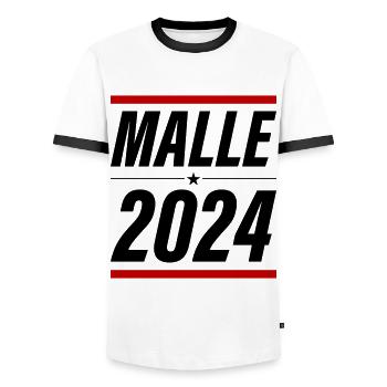Malle 2024 - T-shirt contrasté Homme - blanc/noir - Devant - AI Model Female 172 light (172cm) & AI Model Male 178 dark (178cm)