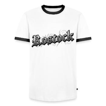 Rostock Ostdeutschland Vintage Look - Männer Kontrast-T-Shirt - Weiß/Schwarz - Vorne - AI Model Female 172 light (172cm) & AI Model Male 178 dark (178cm)