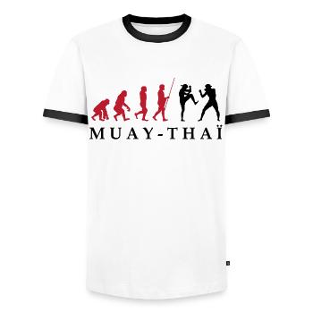Muay Thai boxing boxen thailändisch Kämpfer nak - Männer Kontrast-T-Shirt - Weiß/Schwarz - Vorne - AI Model Female 172 light (172cm) & AI Model Male 178 dark (178cm)