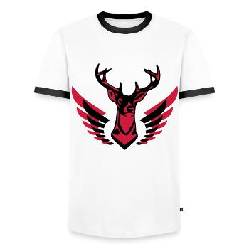 Grand cerf bien avec des ailes 2c C - T-shirt contrasté Homme - blanc/noir - Devant - AI Model Female 172 light (172cm) & AI Model Male 178 dark (178cm)