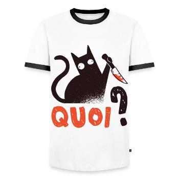 What Killer Black Cat with Knife Cat Gift - Men's Ringer Shirt - white/black - Front - AI Model Female 172 light (172cm) & AI Model Male 178 dark (178cm)