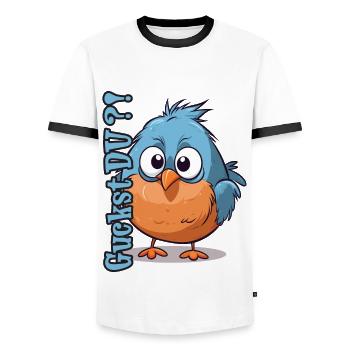 Vogel Lustig Spruch Bird - Guckst Du? - Männer Kontrast-T-Shirt - Weiß/Schwarz - Vorne - AI Model Female 172 light (172cm) & AI Model Male 178 dark (178cm)