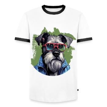 Streetwear Whiskers: miniature schnauzer style - Men's Ringer Shirt - white/black - Front - AI Model Female 172 light (172cm) & AI Model Male 178 dark (178cm)