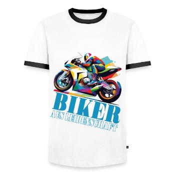 Motorrad Motorradfahrer Biker aus Leidenschaft - Männer Kontrast-T-Shirt - Weiß/Schwarz - Vorne - AI Model Female 172 light (172cm) & AI Model Male 178 dark (178cm)