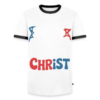 Amerikanischer Gläubiger Christ July 4th Jesus - Männer Kontrast-T-Shirt - Weiß/Schwarz - Vorne - AI Model Female 172 light (172cm) & AI Model Male 178 dark (178cm)