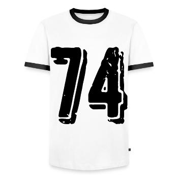 74 number jersey - Men's Ringer Shirt - white/black - Front - AI Model Female 172 light (172cm) & AI Model Male 178 dark (178cm)