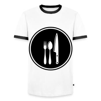 Gabel Besteck - Männer Kontrast-T-Shirt - Weiß/Schwarz - Vorne - AI Model Female 172 light (172cm) & AI Model Male 178 dark (178cm)