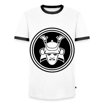 Samurai Helmet - Men's Ringer Shirt - white/black - Front - AI Model Female 172 light (172cm) & AI Model Male 178 dark (178cm)