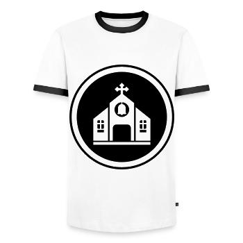 Foi de l’Église - T-shirt contrasté Homme - blanc/noir - Devant - AI Model Female 172 light (172cm) & AI Model Male 178 dark (178cm)