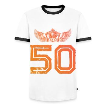 Couronne de 50 numéros - T-shirt contrasté Homme - blanc/noir - Devant - AI Model Female 172 light (172cm) & AI Model Male 178 dark (178cm)