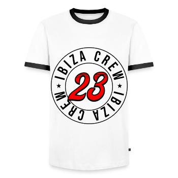 Ibiza 23 - Men's Ringer Shirt - white/black - Front - AI Model Female 172 light (172cm) & AI Model Male 178 dark (178cm)