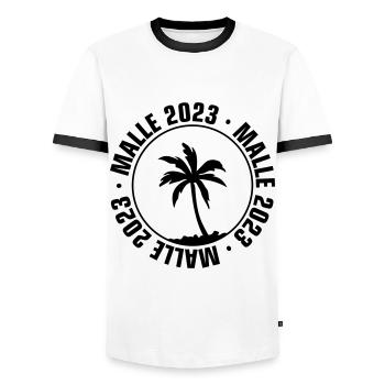 Malle 2023 Mallorca Travel - Männer Kontrast-T-Shirt - Weiß/Schwarz - Vorne - AI Model Female 172 light (172cm) & AI Model Male 178 dark (178cm)