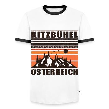 Kitzbühel Austria Retro Sunset Ski 80s - Men's Ringer Shirt - white/black - Front - AI Model Female 172 light (172cm) & AI Model Male 178 dark (178cm)