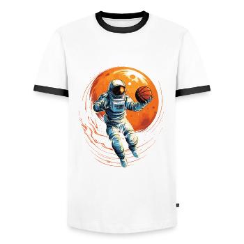 Astronaut basketball player in space, comic book illustration - Men's Ringer Shirt - white/black - Front - AI Model Female 172 light (172cm) & AI Model Male 178 dark (178cm)