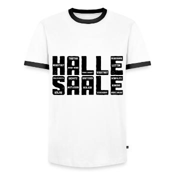 Halle/Saale mit Stadtteilen - Männer Kontrast-T-Shirt - Weiß/Schwarz - Vorne - AI Model Female 172 light (172cm) & AI Model Male 178 dark (178cm)
