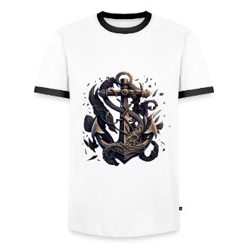 beautiful maritime anchor from a sailing ship - Men's Ringer Shirt - white/black - Front - AI Model Female 172 light (172cm) & AI Model Male 178 dark (178cm)
