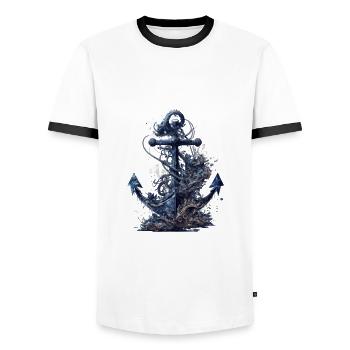 beautiful maritime anchor from a sailing ship - Men's Ringer Shirt - white/black - Front - AI Model Female 172 light (172cm) & AI Model Male 178 dark (178cm)