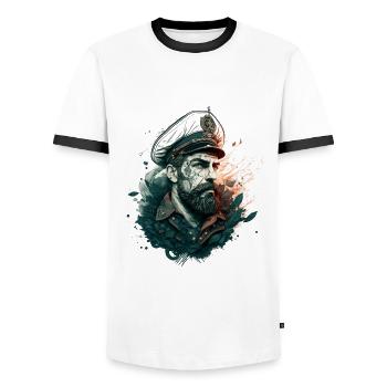 Der Kapitän und sein Segelschiff, Seemann - Männer Kontrast-T-Shirt - Weiß/Schwarz - Vorne - AI Model Female 172 light (172cm) & AI Model Male 178 dark (178cm)