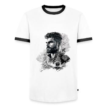 Adventure on the high seas, sailor sailing ship - Men's Ringer Shirt - white/black - Front - AI Model Female 172 light (172cm) & AI Model Male 178 dark (178cm)