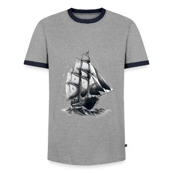Segelschiff auf hoher See: Freiheit und Abenteuer - Männer Kontrast-T-Shirt - Grau/Navy  - Vorne - AI Model Female 172 light (172cm) & AI Model Male 178 light (178cm)